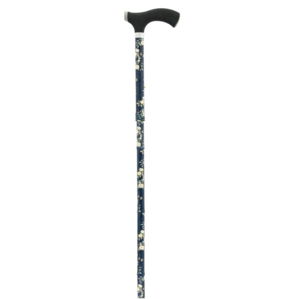 BASTÓN PLEGABLE DE ALUMINIO TACTO SUAVE NEGRO FLORES AZUL